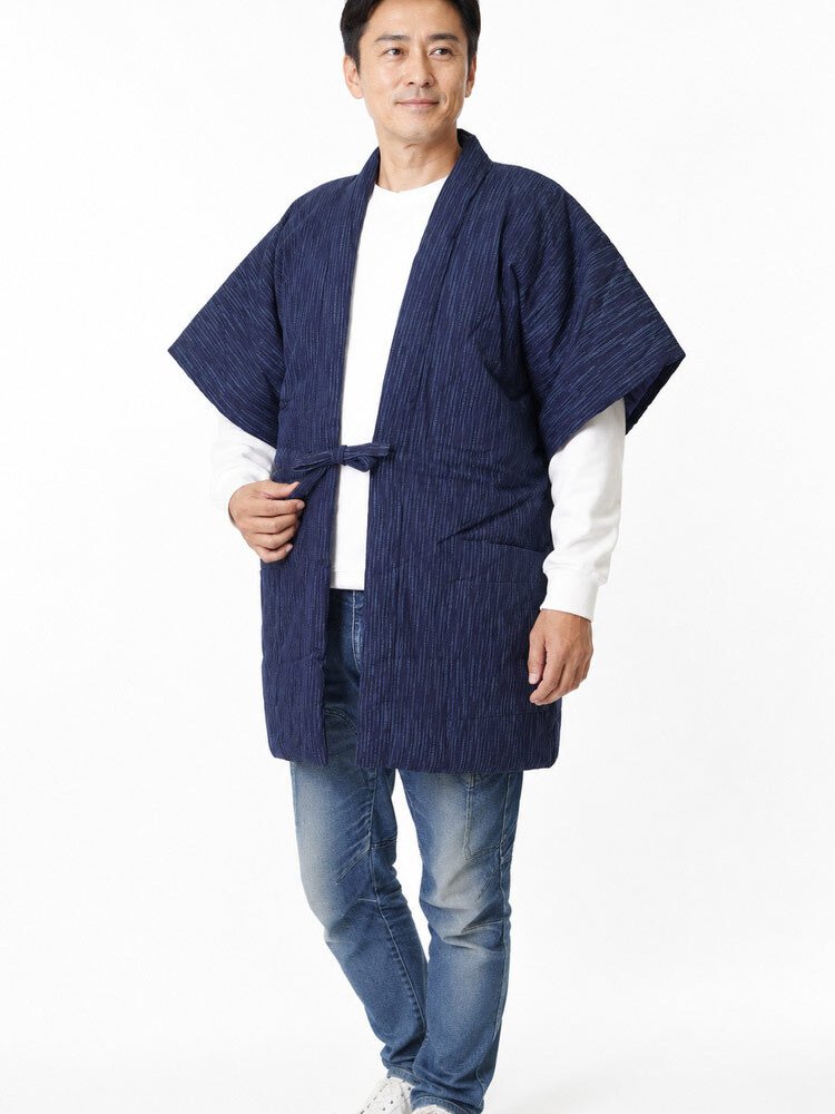 綿入り はんてん 日本製 半天 どてら メンズ やっこ 板締め 7340 MI-03 冬 丹前 はんてん 還暦 ちゃんちゃんこ ハンテン 部屋着 ルームウエア