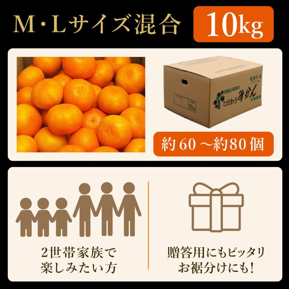 みかん 10kg 贈答用 秀品 特選 送料無料 和歌山 M L 伊藤農園 大玉 中玉 手詰め 有田みかん 温州みかん 約60個～80個 果物 柑橘出産内祝い 贈答 ギフト 誕生日 結婚祝い 出産祝い 内祝い ギフト