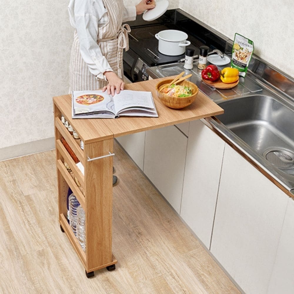 バタフライテーブル 幅70cm×高さ87cmタイプ バタフライテーブル 幅70cm 奥行き42cm 高さ87cm キャスター付き 拡張テーブル スリムラック オープンラック 棚 ラック キッチン収納 調味料ラック 補助テーブル ナチュラル シンプル 北欧 レトロ 西海岸 ミッド