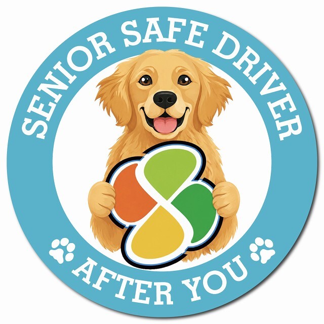 カーサイン 高齢者マーク SENIOR SAFE DRIVER ゴールデンレトリバー マグネット 強力 直径13cm 肉球 日本製 車 ステッカー