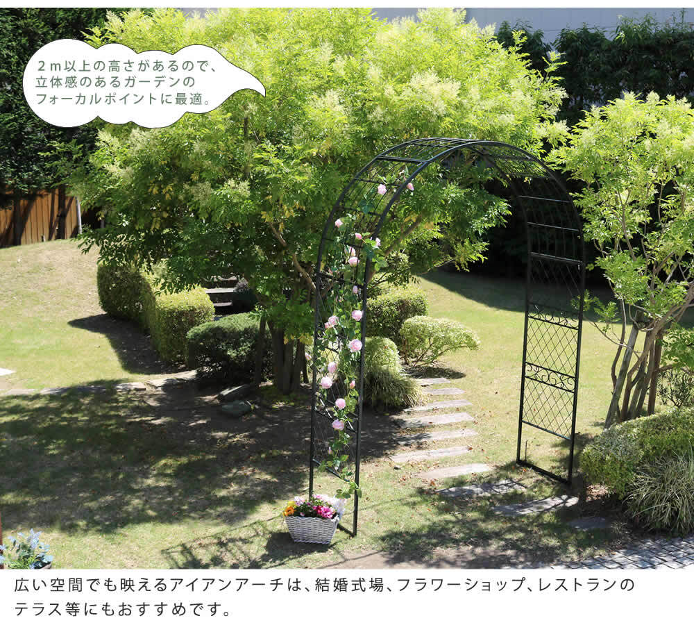 フェンス ワイドアイアンアーチ 送料無料 ダークグリーン アイアン アーチ 門 木製 バラ 薔薇 フェンス おしゃれ 小型 北欧 ガーデニング 屋外 家具 ツタ 蔦 エントランス エクステリア ロマンチック トレリス 園芸支柱 つるバラ 誘引 黒 仕切り