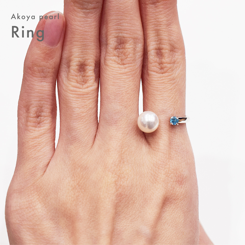 ［pearl566］ 7.5mm - 8mm フリーサイズ リング ホワイトピンク あこや真珠 半貴石 シトリン ブルートパーズ ペリドット ガーネット