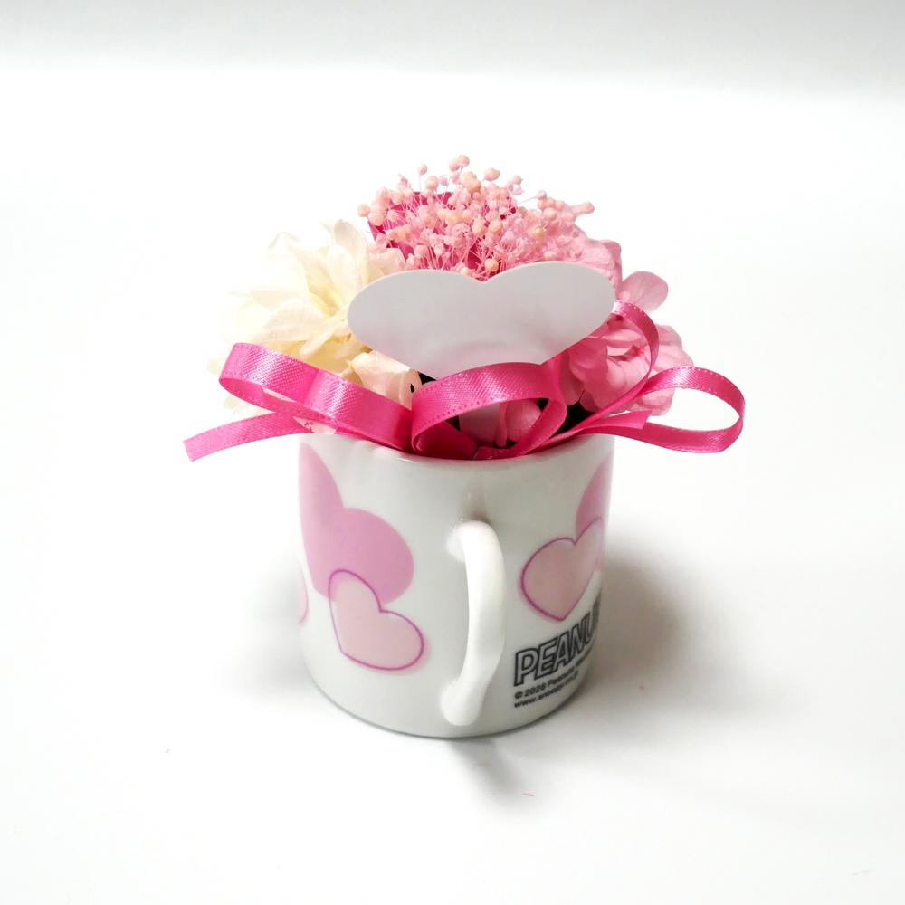 【公式ライセンス商品】スヌーピーハートミニカップピンク（Thank you・Happy Birthday・Congratulations) / プリザーブドフラワー 花 お花 フラワー フラワーギフト キャラ スヌーピー かわいい 雑貨 インテリア プレゼント ギフト 母の日 誕生日 記念日 お祝い
