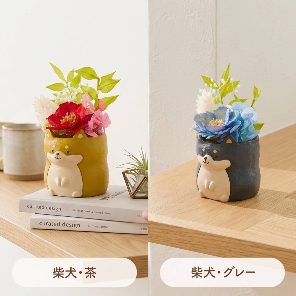 敬老の日 ギフト 花 アニマルポット プリザーブドフラワー フクロウ シマエナガ 選べるアニマル花器のギフトセット