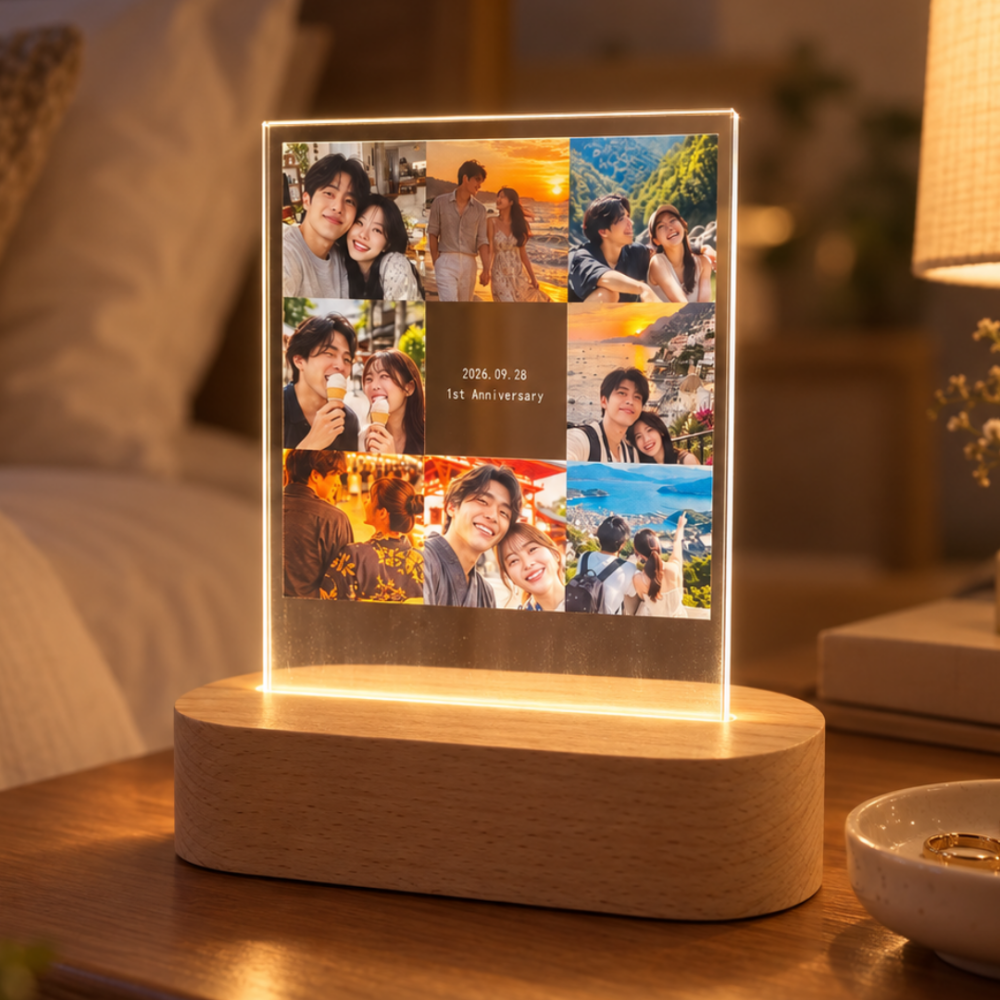【LEDスタンドパネル | コラージュデザイン】写真入り 名入れ対応 送料無料フォトフレーム アクリルフォトパネル カップル 彼氏 彼女 写真立て 名前入れ 文字入れ メッセージ入り おしゃれ お洒落 メモリアル フォト フォトスタンド アクリル ギフト プレゼント 結婚 誕生日 記念日 出産 卒業 ペット 推し活 子供 部活