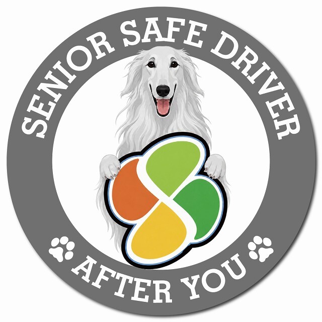 カーサイン 高齢者マーク SENIOR SAFE DRIVER ボルゾイ マグネット 強力 直径13cm 肉球 日本製 車 ステッカー