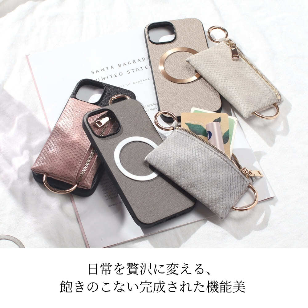 iphone13 ケース 本革 小銭入れ付き iphone13Pro iphone13mini iphone13ProMAX MagSafe対応 ウォレット 財布 レザー アイフォン 13 pro max mini マグセーフ対応 マグネット 小物入れ コイン カード リング ポーチ ヘビ柄 13プロ マックス ミニ 山羊革 ゴールド 送料無料