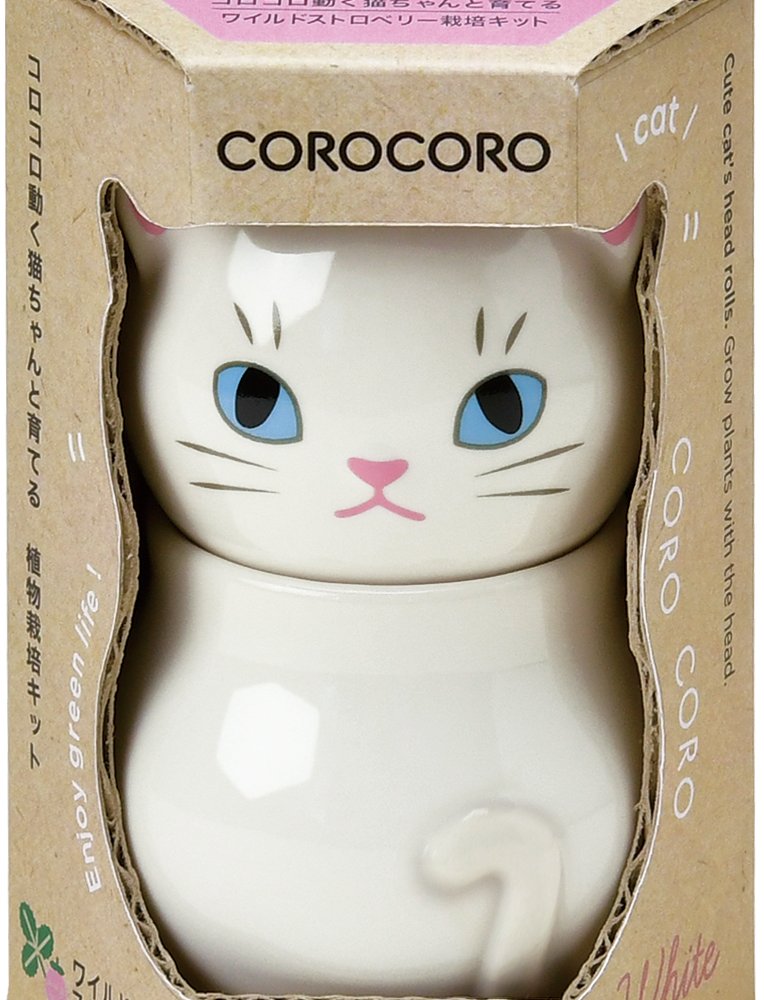 COROCORO cat（コロコロキャット）首をかしげて表情を楽しむ猫型栽培キット バジル ミント ワイルドストロベリー 植物 グリーン スターターセット オブジェ 置物 おしゃれ インテリア 雑貨 ギフト プレゼント 男性 女性 誕生日 ラッピング対応 無料ラッピング