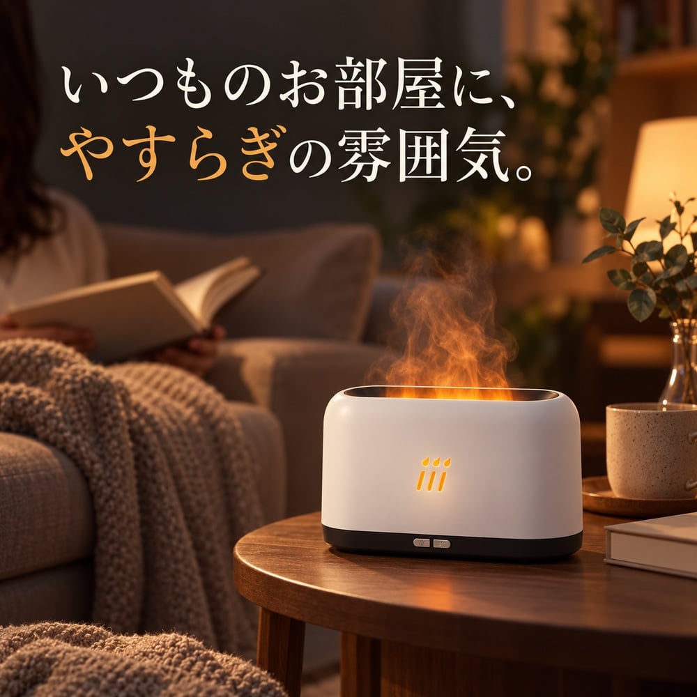 加湿器 炎 ゆらぎ 180ml 卓上 アロマ対応 アロマディフューザー 超音波式 LED 上から給水 上部給水 おしゃれ べランピング ギフト プレゼント 父の日 母の日 敬老の日 ベッドルーム ベッドサイド 間接照明