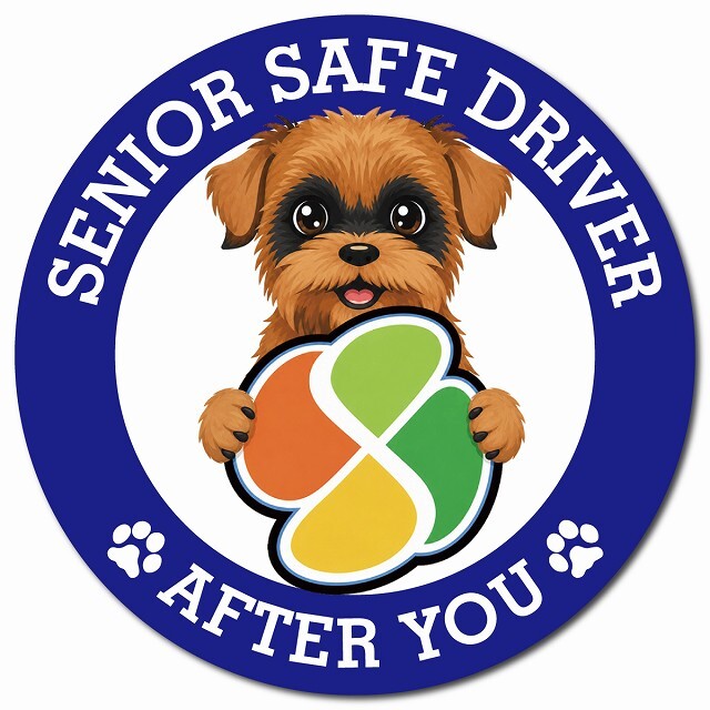 カーサイン 高齢者マーク SENIOR SAFE DRIVER ブリュッセルグリフォン マグネット 強力 直径13cm 肉球 日本製 車 ステッカー