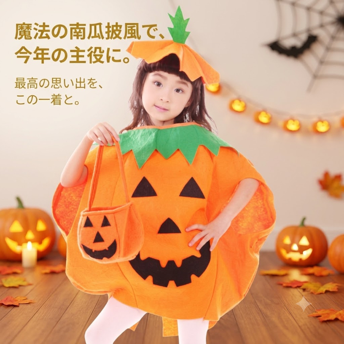 ハロウィン 衣装 子供 かぼちゃ コスプレ 仮装 キッズ 大人サイズ 親子 お揃い パンプキン コスチューム ポンチョ ケープ 家族 ハロウィンパーティー イベント