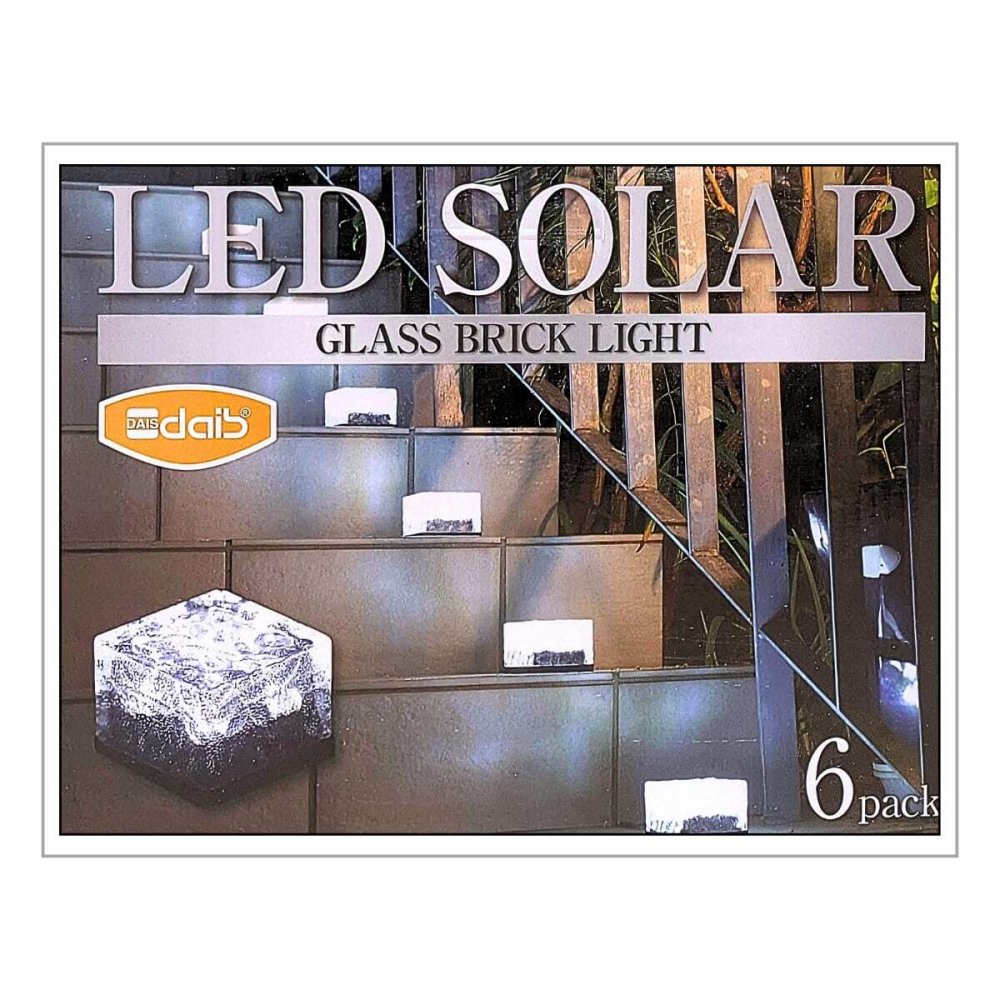 DAIS （ダイス） LEDソーラーキューブライト   6個セット  クールホワイト   防水   ガラスレンガ   ガラスとプラスチック構造   ON/OFFスイッチ   AAA 1.2V 300mAh Ni-MH   充電池付属   #68699   省エネ   屋内屋外OK   多目的照明   足元照明   照明演出など