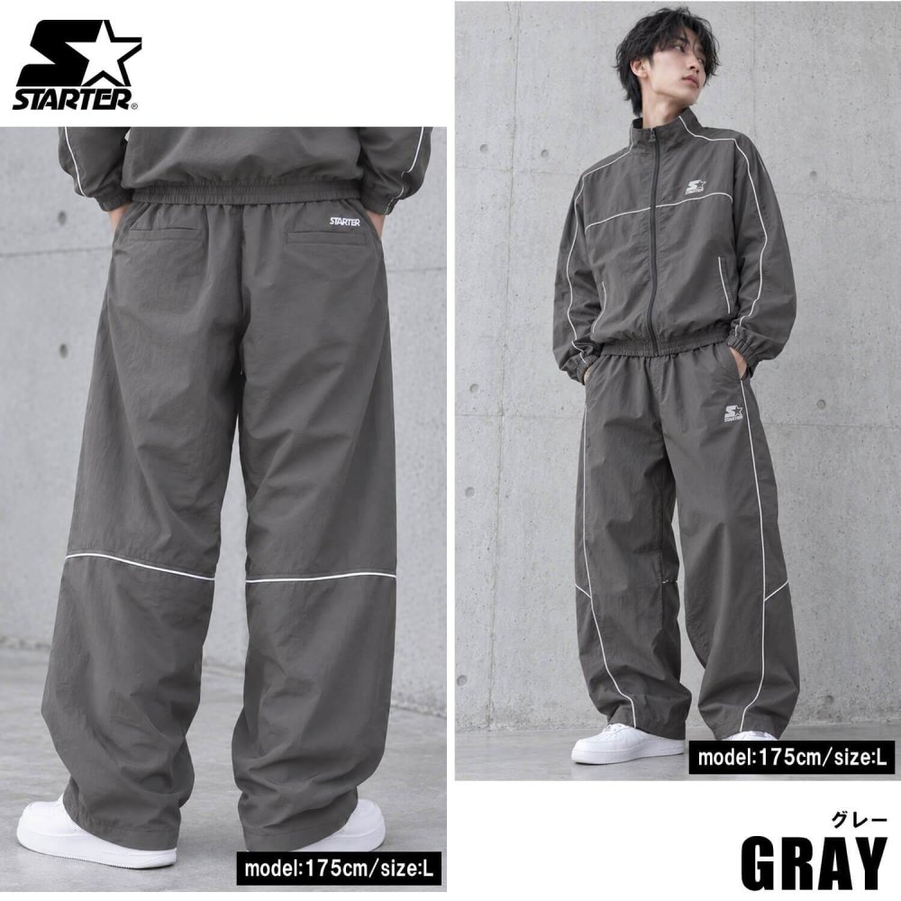 STARTER スターター トラックパンツ メンズ レディース sbm-6254 ナイロン タスラン メッシュ裏地 パイピング 切替 イージーパンツ ロゴ 刺繍 ドローコード シャカパン ルーズ ストリート ヒップホップ ダンス カジュアル M L XL 2026FW Karlas