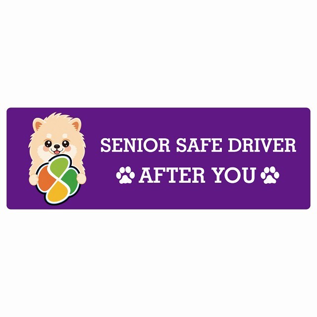 カーサイン 高齢者マーク SENIOR SAFE DRIVER ポメラニアン ステッカー シール 長方形 20x6.7cm 肉球 日本製 車
