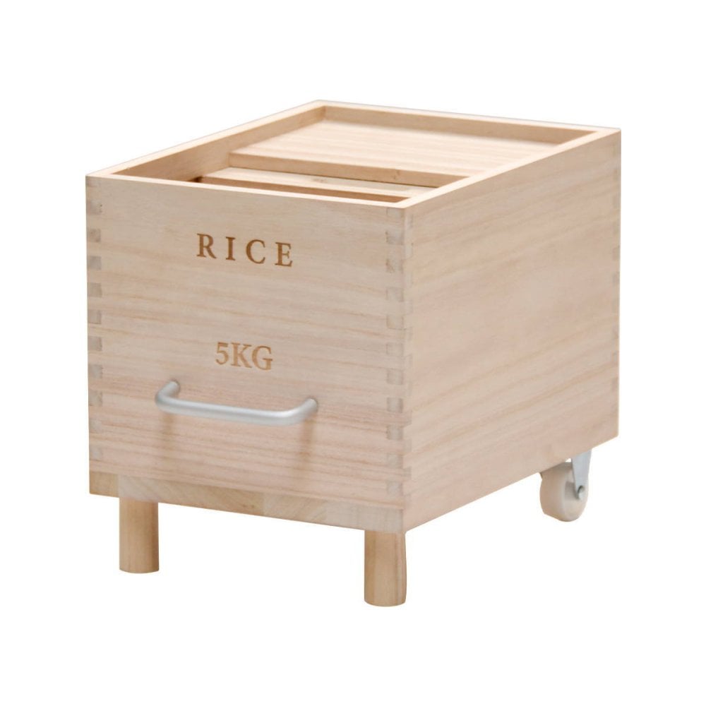 キャスター付き米びつ　Rice5kg ONKZ0214 米びつ 5kg 木製 桐 キャスター付き 取っ手 軽量 調湿 防虫 保存容器 スライド 木 桐製 虫除け 乾湿調節 収納 桐材 和風 ライスストッカー ストッカー 保存 保存容器 キッチン用品