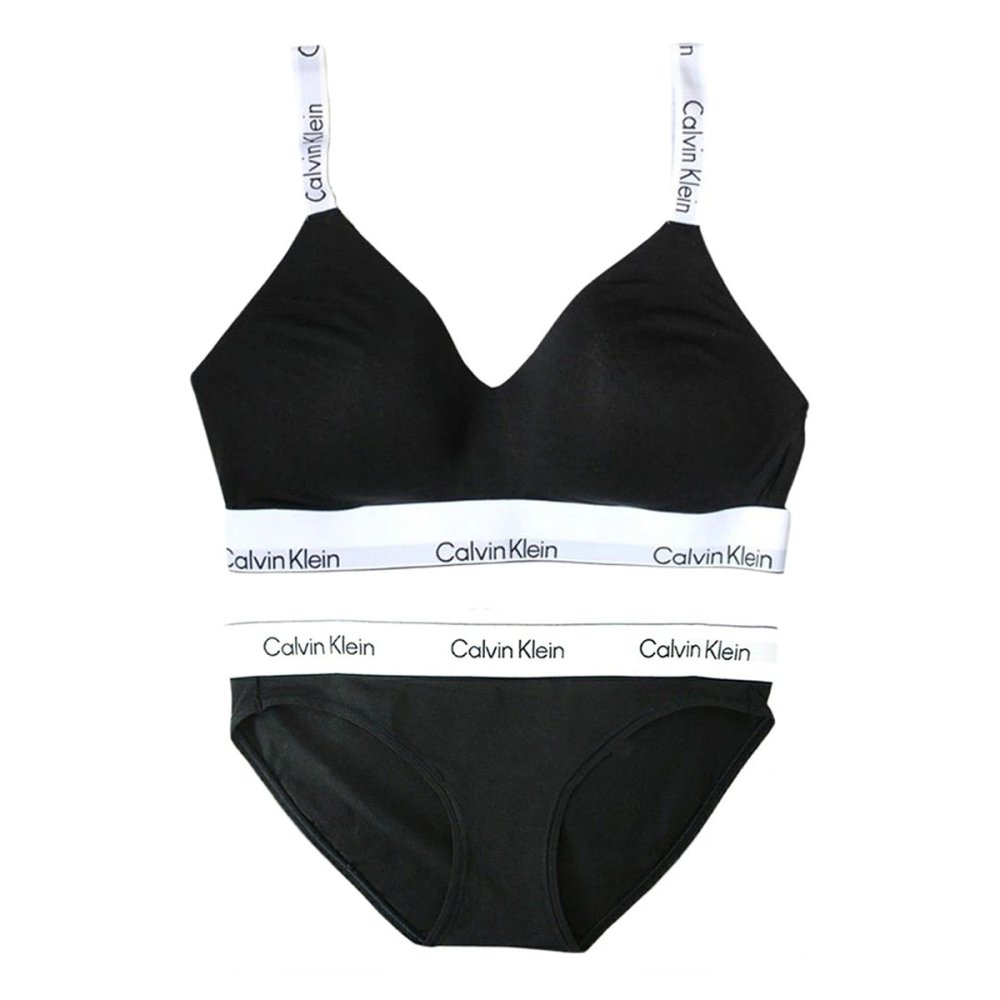 カルバンクライン Calvin Klein(CK) ブラ&ショーツ セット ロゴ 無地 ノンワイヤー アンダーウェア インナー 下着 QF8504+QF8520 004 レディース ブラック