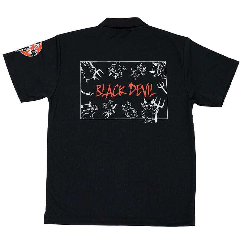 ブラックデビル ポロシャツ 半袖 服 Mサイズ BLACK DEVIL ロゴ メンズ レディース 男女兼用 ユニセックス おしゃれ 悪魔 キャラクター バックプリント タバコ ブランド たばこ 銘柄 黒 かっこいい ギフト プレゼント