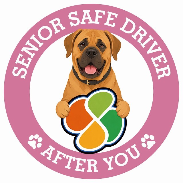 カーサイン 高齢者マーク SENIOR SAFE DRIVER 土佐犬 ステッカー シール 直径13cm 肉球 日本製 車