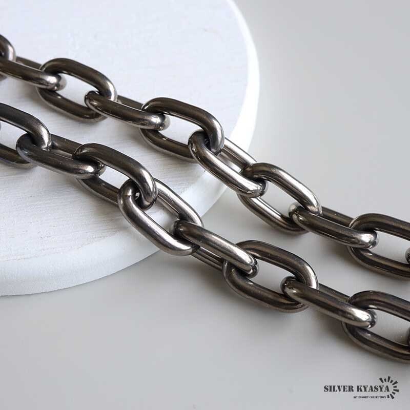 チタン製 軽い あずきチェーンネックレス 長小豆 マンテルネックレス チタンネックレス 幅10mm シルバー 燻し風加工 つけっぱなし メンズ 男性 金属アレルギー対応