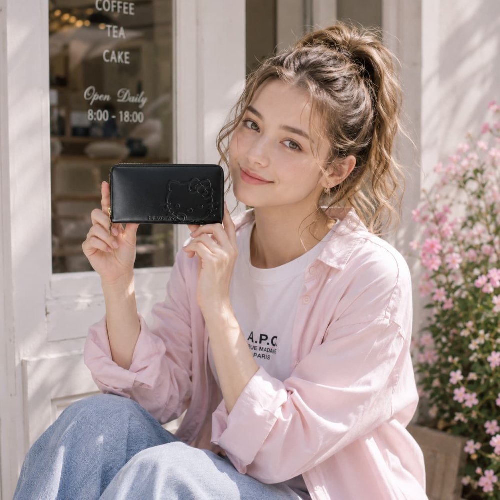 HELLOKITTY 長財布 ロングウォレット 財布 さいふ サイフ ウォレット ハローキティ 使いやすい かわいい シンプル レディース ギフト プレゼント ブラック 2w06
