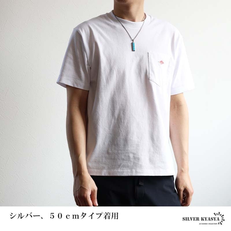 ステンレス スティックネックレス ターコイズ ペンダントネックレス ストーンネックレス ダブル喜平チェーン 細身 シルバー ブラック 水色 ブルー かっこいい メタル メンズ 男性 金属アレルギー対応
