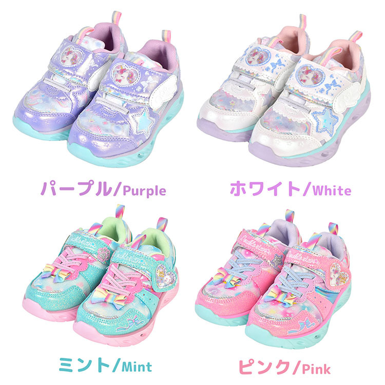 光る靴 女の子 スニーカー Double Star ダブルスター キッズ 子ども シューズ 16 17 18 cm 3歳 4歳 5歳 6歳 軽量 可愛い おしゃれ キラキラ ピカピカ 光る 柔らかい 軽い 子供靴 運動靴 ユニコーン 猫 ハート ホワイト パープル ミント ピンク 幼稚園 保育園 孫 プレゼント