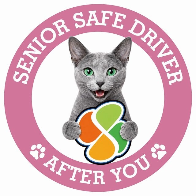 カーサイン 高齢者マーク SENIOR SAFE DRIVER ロシアンブルー ステッカー シール 直径13cm 肉球 日本製 車