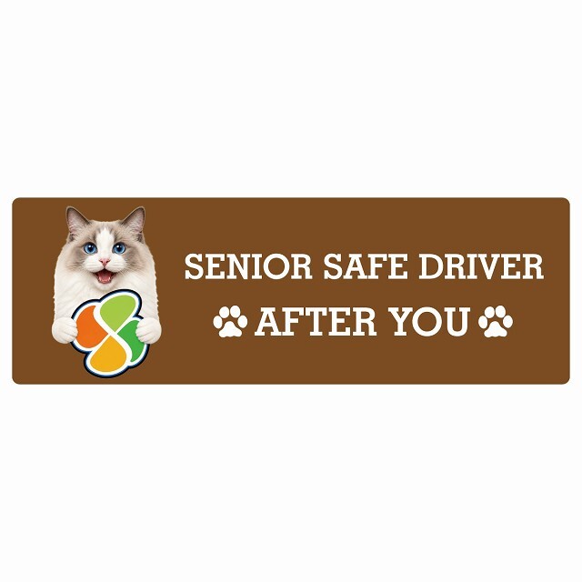 カーサイン 高齢者マーク SENIOR SAFE DRIVER ラグドール ステッカー シール 長方形 15x5cm 肉球 日本製 車