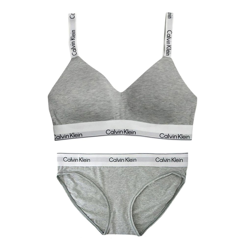 カルバンクライン Calvin Klein(CK) ブラ&ショーツ セット ロゴ 無地 ノンワイヤー アンダーウェア インナー 下着 QF8504+QF8520 050 レディース グレー
