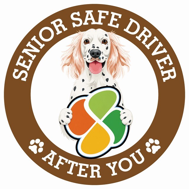 カーサイン 高齢者マーク SENIOR SAFE DRIVER イングリッシュセター ステッカー シール 直径13cm 肉球 日本製 車