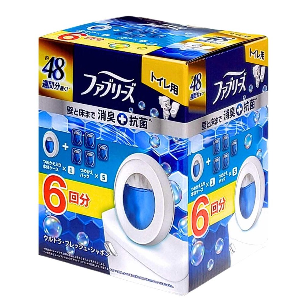 P＆G ( ファブリーズ )　W消臭　トイレ用消臭剤+抗菌　ウルトラ・フレッシュ・シャボンの香り　詰め替え入りケース1個　6.3ml ＋ 詰め替え5個 6.3mL )　計6回分　まとめ買い・ストック　#78159
