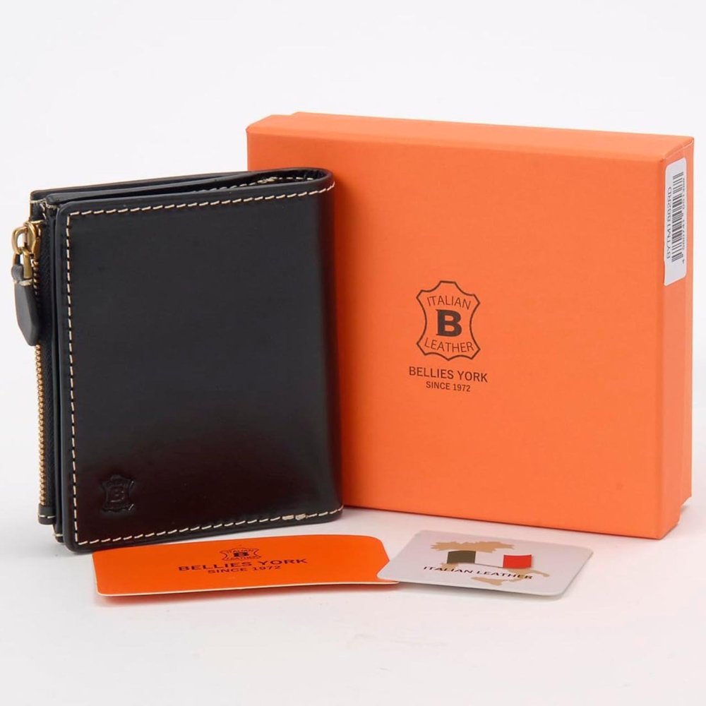 ベリーズヨーク　BELLIES YORK　コンパクト財布　二つ折り財布　BYTM1882BK　ブラック　黒色　ベジタブルタンニン　イタリアンレザー　牛革　”エイジングを楽しむ革小物”