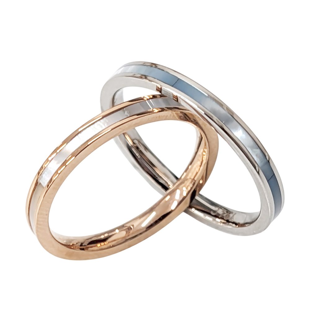 【2色からカラー選択可能！】ペアリング ステンレス ピンキーリング ローズゴールド ブルー ホワイト シェル シンプル レディース メンズ ギフト プレゼント 指輪 ファランジリング ミディリング 蝶貝 名入れ