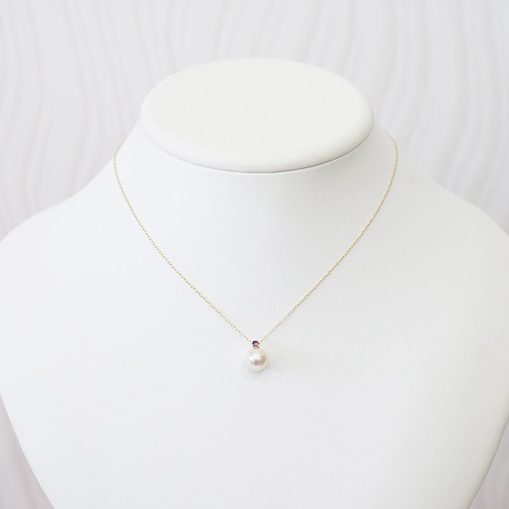 ［pearl598］8mm - 8.5mm ホワイトピンク ペンダント ネックレス 2月 誕生石 アメジスト あこや真珠
