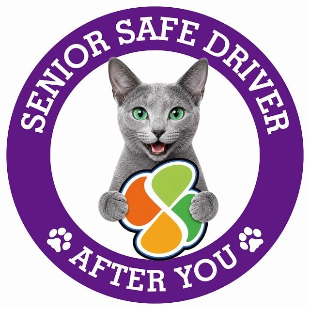 カーサイン 高齢者マーク SENIOR SAFE DRIVER ロシアンブルー ステッカー シール 直径13cm 肉球 日本製 車