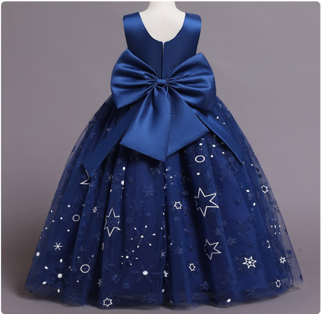 子供 ドレス ピアノ発表会 ドレス コンクール ノースリーブ かわいい ロング ロングドレス フリル ジュニアドレス 結婚式 フラワーガール　花柄 星柄　赤 ネイビー　ピンク110　120 130 140 150 160