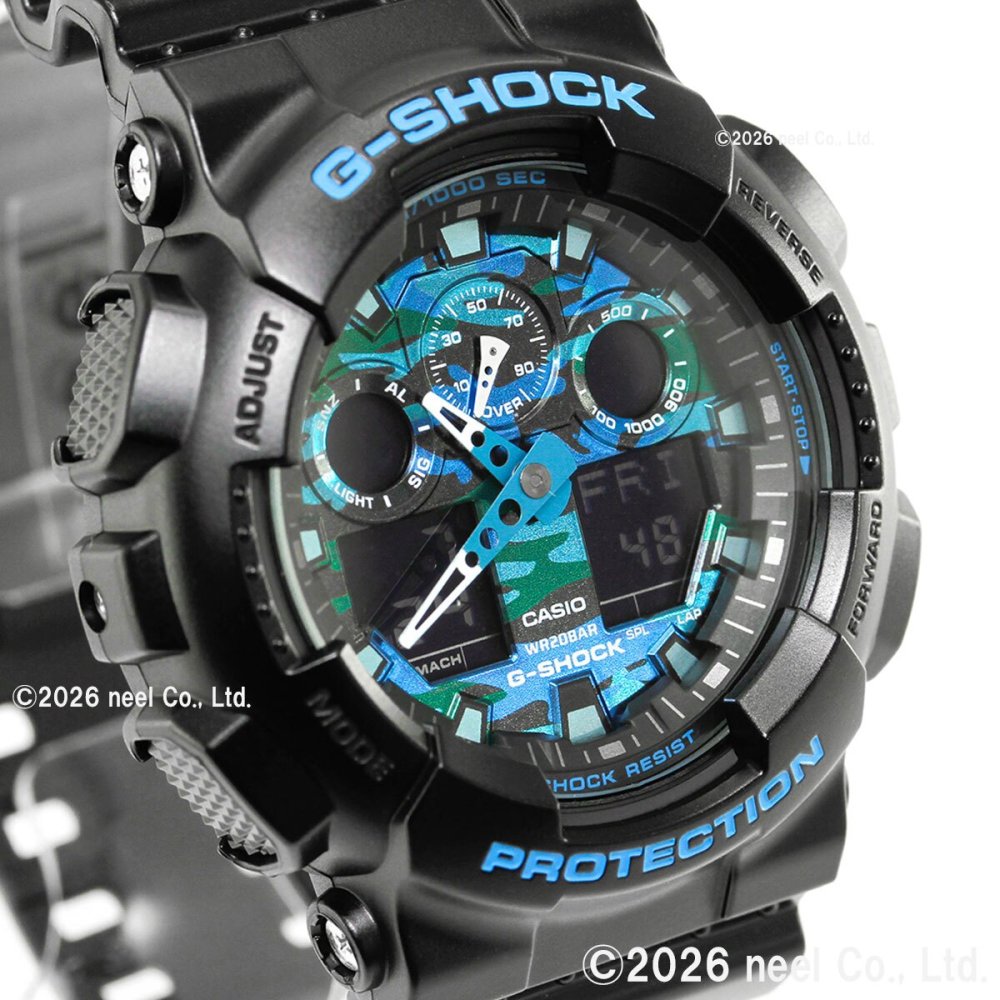 G-SHOCK ブラック×ブルー カモフラージュ アナデジ 腕時計 メンズ GA-100CB-1AJF