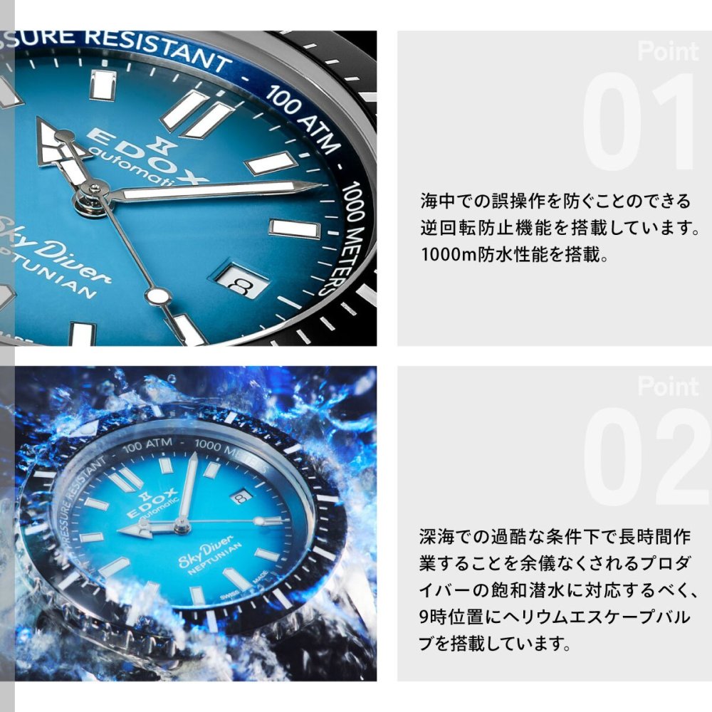 エドックス EDOX ネプチュニアン オートマティック 腕時計 メンズ 自動巻き ダイバーズウォッチ 80120-3NCA-BUIDN NEPTUNIAN