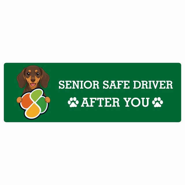 カーサイン 高齢者マーク SENIOR SAFE DRIVER ミニチュアダックスフンド ステッカー シール 長方形 15x5cm 肉球 日本製 車