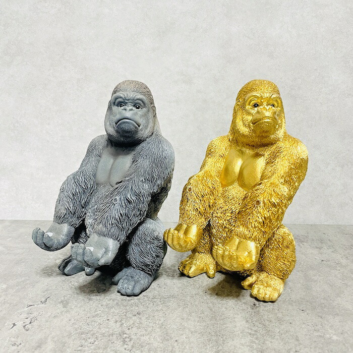 スマホスタンド おしゃれ 卓上 ゴリラ 置物 高さ18cm 動物 黒 金 グッズ 金色 アニマル オブジェ 縁起物 豪華 プレゼント ギフト かわいい  リアル おもしろインテリア スマホホルダー デスク ガーデンオーナメント 玄関 雑貨 写真立て メニュー立て 面白い ゴールド woobia