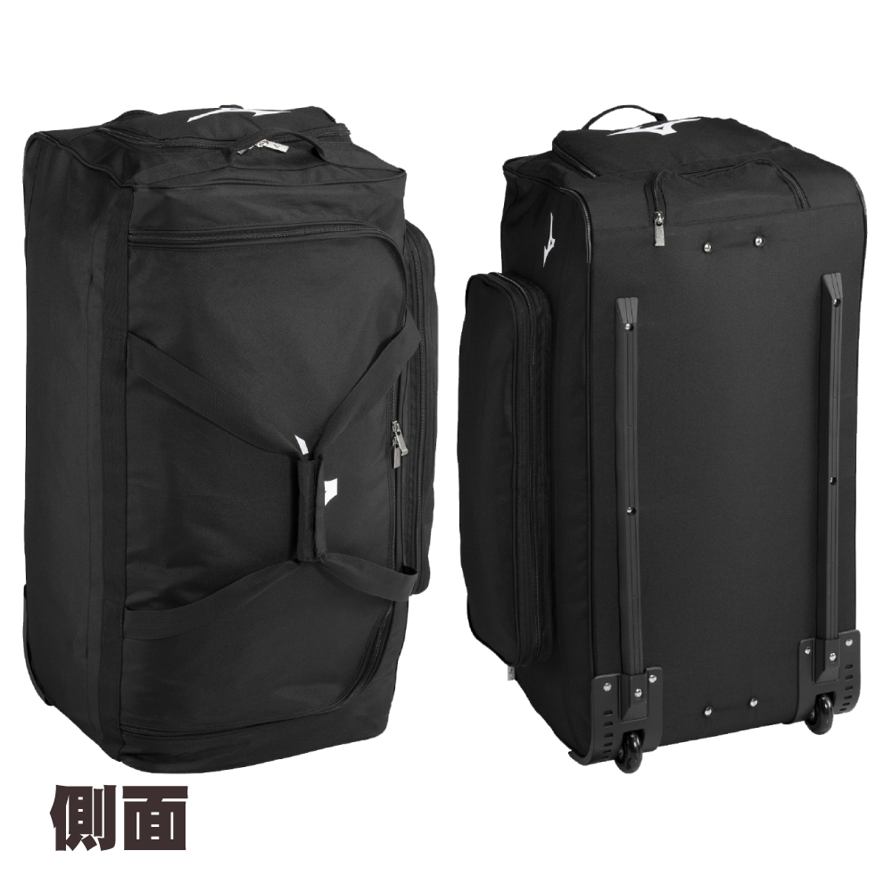 ミズノ 野球 キャスターバッグ 105L 大容量 収納 捕手防具 ヘルメット 卒団 卒団刺繍 寄贈 刺繍 学校名 チーム名 黒 ブラック 1fjcd025