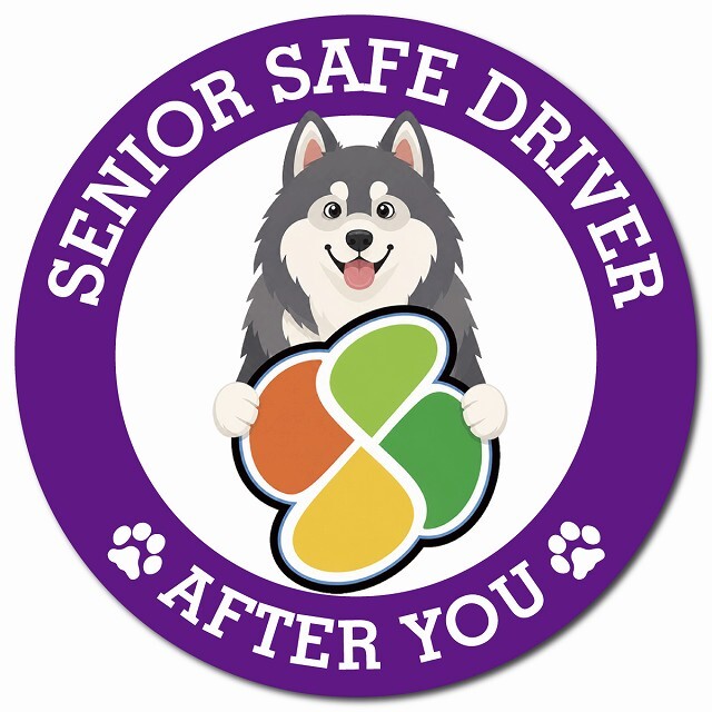 カーサイン 高齢者マーク SENIOR SAFE DRIVER アラスカンマラミュート マグネット 強力 直径13cm 肉球 日本製 車 ステッカー