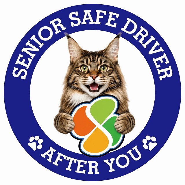 カーサイン 高齢者マーク SENIOR SAFE DRIVER メインクーン ステッカー シール 直径13cm 肉球 日本製 車