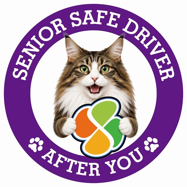 カーサイン 高齢者マーク SENIOR SAFE DRIVER ノルウェージャンフォレストキャット ステッカー シール 直径13cm 肉球 日本製 車