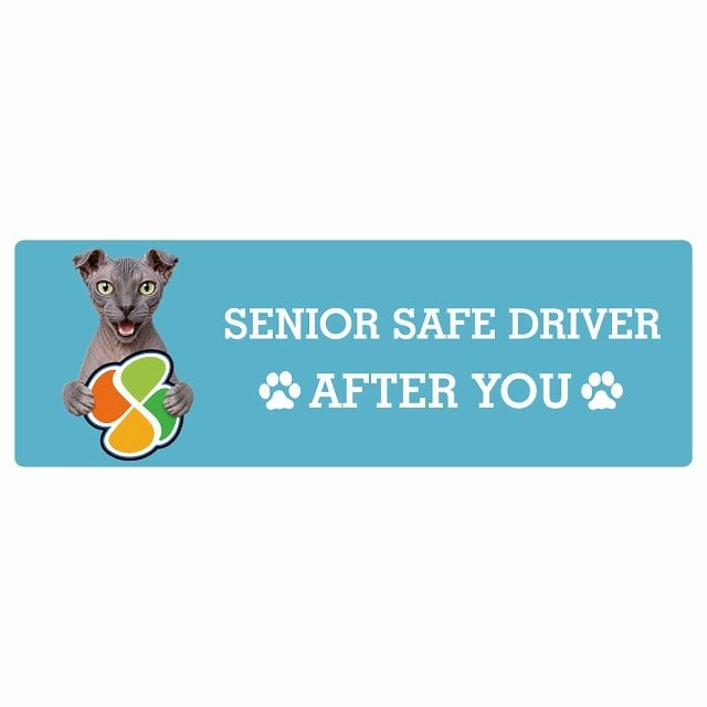 カーサイン 高齢者マーク SENIOR SAFE DRIVER ユークレニアンレフコイ ステッカー シール 長方形 20x6.7cm 肉球 日本製 車