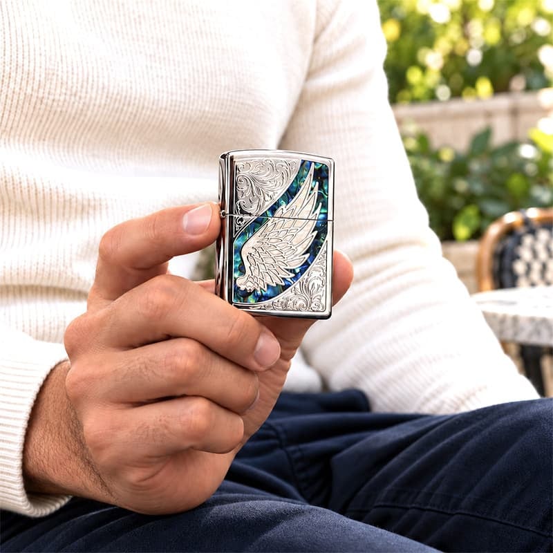 ZIPPO ライター 天使の羽 ウイング ジッポ グリーン マーブル シルバー 翼 アラベスク 彫刻 おしゃれ かっこいい 緑 御守り メンズ レディース ギフト プレゼント