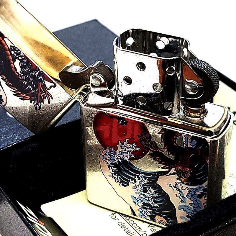 ZIPPO 和柄 波龍 ジッポ ライター アンティークシルバー バレル仕上げ かっこいい ドラゴン 和風 竜 お守り 銀 おしゃれ 渋い メンズ ギフト プレゼント