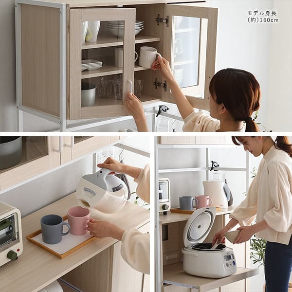 食器棚 キッチン収納 さわやかなオシャレ Frais-フレ- FRA-1890--WOK ホワイトオーク ホームテイスト キッチン ボード 白 ホワイト 幅 90 cm 高さ 180 おしゃれ かわいい 北欧 レンジ台：