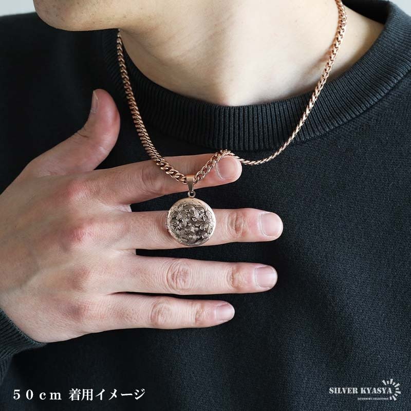 ステンレス ロケットネックレス HIPHOP 喜平チェーンネックレス ロケットペンダント フラワーネックレス 写真 記念 思い出 ハワイアンネックレス 50cm 60cm ピンク 6面カット 花 メンズ 男性 金属アレルギー対応