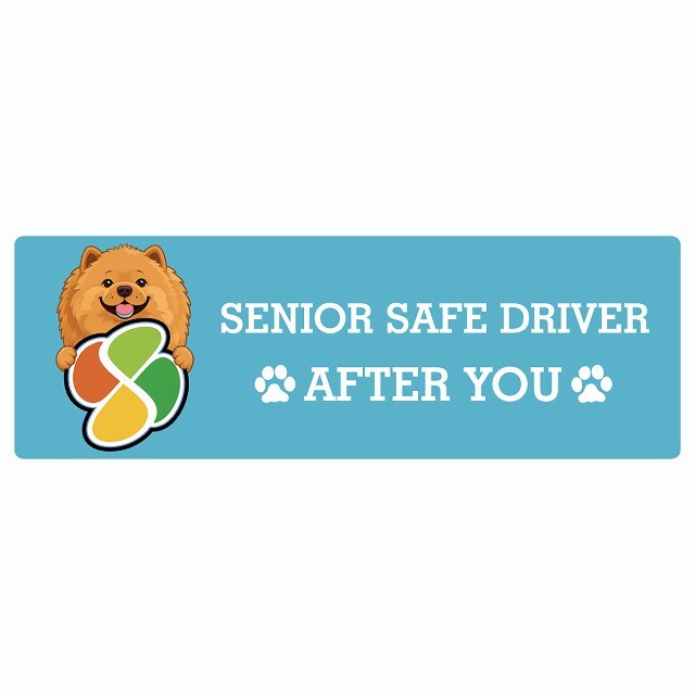 カーサイン 高齢者マーク SENIOR SAFE DRIVER チャウチャウ ステッカー シール 長方形 15x5cm 肉球 日本製 車